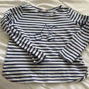 Bonpoint Blue and White Striped Long Sleeve Tee girls 6